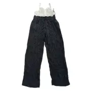 Leith Jumpsuit Womens Medium Black White Paperbag Surplice V Neck