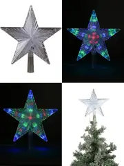 Multi Colour LED Illuminated 3D Star Tree Topper Decoration - 22cm