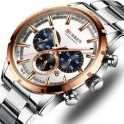 Casual Stainless Steel Chronograph Quartz Mens Watch with Date