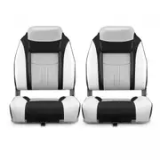 OGL 2pcs Folding Boat Seats Marine Captain Helm Swivel Foldable High Back Chairs Vinyl Moulded Waterproof Flip Seating Set