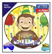Curious George Edible Rice Paper Image Cake Birthday Party Topper 19cm round