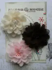PINK, IVORY and BROWN Mix Fabric Organza 3 Flowers 70-75mm - Manor House