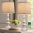 21'' Farmhouse Table Lamps for Bedroom Set of 2 Rustic Bedside Lamps for White