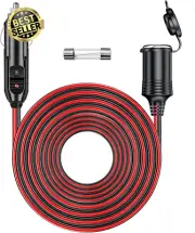 12V/24V Car Cigarette Lighter Extension Cord 13.1FT – 15A Fuse, LED, 16AWG