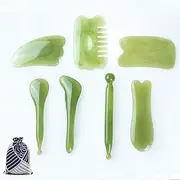 7 Pieces Gua Sha Scraping Massage Tool,Natural Resin GuaSha Tool Massage Tools Set for Face Back and Neck Release,Reduce Muscle Pain,with Storage Bag (Green)