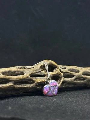 Native Zuni Inlay pink fire opal Sterling silver Heart Necklace / pendant
