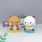 Bears Car Dashboard Decorations 2Pcs, Cute Cartoon Office Desk Decor, Merchandise for Car Decor Accessories Tabletop Ornaments Gifts. (A)