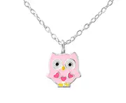 Children's Silver Owl Necklace with Hearts