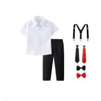 在飛比找蝦皮購物優惠-100-170男童禮服兒童禮服幼兒套裝短袖白襯衫+黑色長褲兒