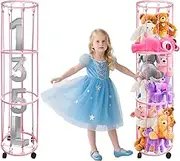 Stuffed Animal Zoo Storage with Wheels, 135L Soft Toy Organizer Cage, Movable Toy Storage Cart for Stuffed Animals Plushies Dolls Balls, Stuffed Animal Holder for Kids Bedroom Playroom (3 Tiers)