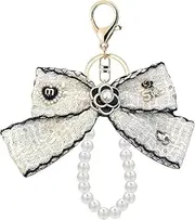 [Generic] Cute Bling Camellia Flower Keychain with Bow Charms for Women's Handbags - camellia flower bag charms
