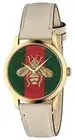 Gucci G-Timeless Gold PVD Green/Red Dial White Leather Womens Watch YA1264128