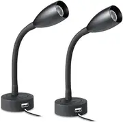 Camper Van 12V LED Dimmable Reading Light, Bedside Reading Lamp with USB Charger Flexible Gooseneck Wall Lamp for RV Motorhome Travel Trailer Truck Boat Interior Lighting, DC12V 24V 2Pack