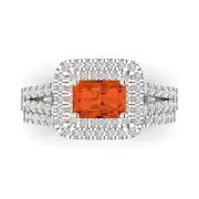 1.7ct Emerald Round Cut Halo Red Stone Ring bridal Set 14k 2 tone solid Gold