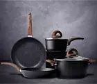 Pots and Pans Set Non Stick,6 pcs Ceramic Cookware Set with Granite Pattern Kitc