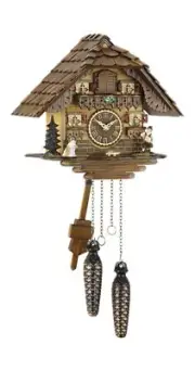 Quartz Cuckoo Clock Black forest house with music TU 459 QM NEW