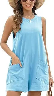 [IMCTAH] Womens Casual Rompers Overalls Shorts Summer Sleeveless jumpsuits for women casual shorts with Pockets