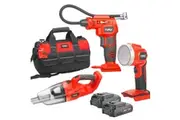 TOPEX 20V Cordless Combo Kit Tyre Inflator Handheld Vacuum Cleaner LED Torch w/ Tool Bag