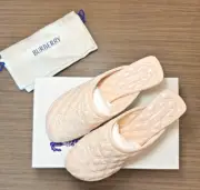 Authentic Burberry Embroidered Quilted Mules, Size 37 (US Size 7 Cream Color New