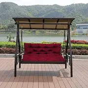 Waterproof 10cm Thick Canopy Swing Bench Cushion with Backrest Dark Red 2/3 Seater Garden Bench Pad Hammock Seat Mat Patio Pouch Outdoor Furniture Washable 150*100*10cm