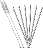 EKIND Stainless Steel Reusable Straight Drinking Straws and Cleaning Brush Set (Set of 6)