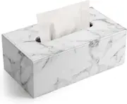 Tissue Box Cover, PU Leather Tissue Box Holder Rectangular Tissue Holders for Home/Office/Car Decoration 9.84"X5.23"X3.77" - Marble