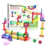 PicassoTiles Marble Run 40 Piece Magnetic Tile Race Track Toy Play Set STEM Building & Learning Early Educational Child Magnet Construction Block Creative Kit Boys & Girls Age 3+ Years Old Toys PTG40