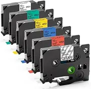 Label Maker Tape Compatible with Brother P Touch TZe TZ 12mm 0.47 Laminated Tape Compatible with Brother P Touch PT-D400 PT-D400AD PT-H110 PT-D600 PT-1230PC,Black on White/Clear/Red/Blue/Yellow/Green