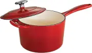 Enameled Cast Iron Sauce Pan with Lid, 2.5-Quart, Red