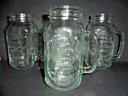EMBOSSED GLASS MASON JAR WITH HANDLE 16 OZ