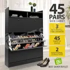 45 Pairs Shoe Cabinet Cupboard Storage Organiser Shelf Wooden Rack Black