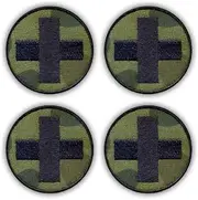 [Patchion] Set of Four - Medical Medic Patch - Round Camouflage with a Black Cross - Black VeIcro/Hook and Loop Backing - Embroidered Patch/Badge/Emblem