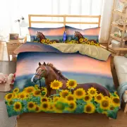 3D Horse Sun Flower Duvet Cover Bedding Set Comforter Quilt Cover PillowCase
