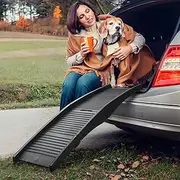 Makamsui Dog Ramp for Car, 4-Fold Folding Large Dog Ladder, Dog Car Ramp Pet Steps with Non-Slip Surface for Easy Car & SUV & Truck, Supports up to 150lbs Black