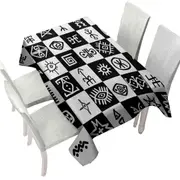 Black and White Aztec Symbols Checkers Tablecloth