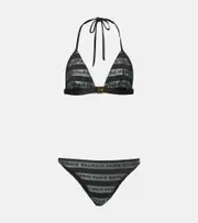 [Balmain] Balmain Logo striped triangle bikini UK 12 black