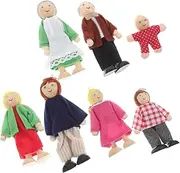 GARVALON 7pc Family Dollhouse Wooden People Set Articulated Mini Dollhouse Figures for Kids Pretend Play Safe Wooden Toys for Boys Girls
