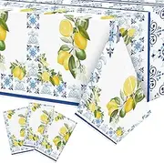 BkeeCten Capri Lemon Plastic Tablecloth - 3-Pack Capri Lemon Table Cover Party Decoration Mediterranean Lemon Pattern Disposable Waterproof Decor Summer Spring Fruit Kid Birthday Dining Picnic Wedding