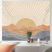 Apdidl Boho Tapestry Wall Hanging for Bedroom Aesthetic, Bohemian Vintage 70s Rainbow Sun Tapestries for Living Room, Retro Hippie Sunset Sea Wall Tapestry for Dorm Room Decor (60" X 79")