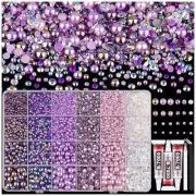 9000PCS Flatback Pearls and Rhinestones for Crafting, Purple 3 Purple+B7000