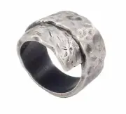Silver 925 Plated Hammered Effect Scroll Band Ring Sz 8 Israel Artisan