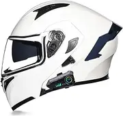 Bluetooth Full Face Motorcycle Helmet, ECE Approved, Modular Flip Up Helmet with Double Visor for Motorbike ATV, Integrated Moped Helmet for Adults Men and Women G,M=57-58CM
