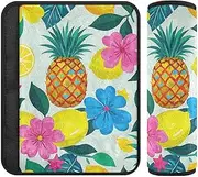 Summer Pineapple Lemon Floral Pattern Blue 2 pcs carseat Strap Covers, More Comfort Driving, Cute Seatbelt Cover for SUV SUV Van 10x7.7 in forro para cinturon de seguridad