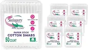 Swisspers Take Along Cotton Swabs, 100% Cotton Double-Tipped, White Paper Sticks, Travel Size (6 Pack of 50 Swabs Total)