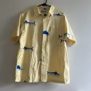 Columbia River Lodge Short Sleeve Button Shirt Swordfish Fish Yellow Vented Sz M