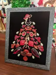 Red Hat Society Vintage Jewelry Christmas Tree Framed Art 8x10