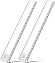 3-Tone Eye-Care Cabinet Light | 80 LED Motion Sensor & Magnetic Mount | USB-C Rechargeable 3 Modes | IP44 Waterproof for Kitchen/Stairs/Basement Lighting (2-Pack-Silver, 20 CM)