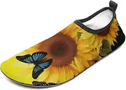 [BTCOWZRV] Water Shoes for Women Men Sunflower Floral Butterflies Art Water Sports Shoes Slip-on Breathable Lightweight Athletic Aqua Sock