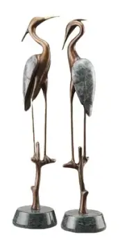 Wetlands Heron Pair of Brass Statues