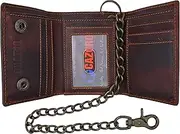 [CAZORO] RFID Blocking Men's Tri-fold Vintage Leather Biker Chain Wallet With Snap Closure, Brown, medium, Vintage